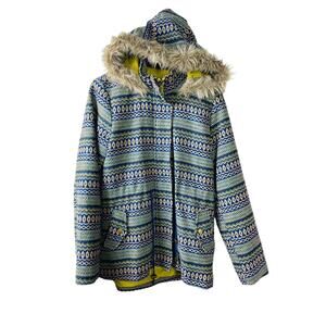 Mossimo Supply Co. Geometric Aztec Print Jacket Faux Fur Hood Jacket Large
